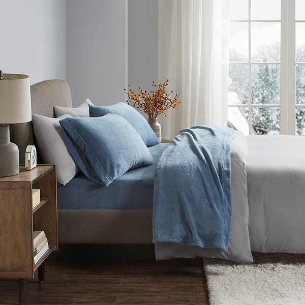 True North by Sleep Philosophy Soloft Plush Micro Plush Sheet Set in Blue, Full BL20-0454