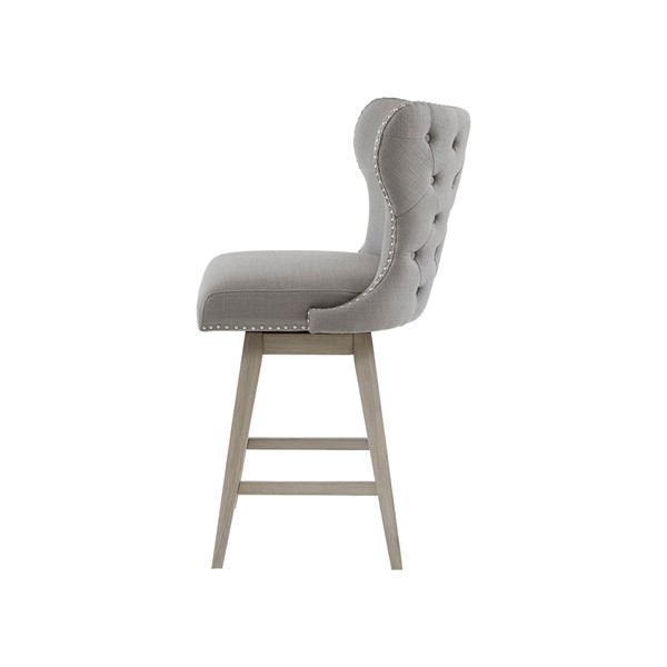 Madison Park Hancock High Wingback Button Tufted Upholstered 27" Swivel Counter Stool with Nailhead Accent in Grey MP104-0716