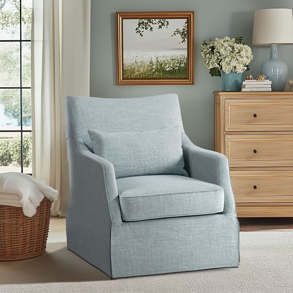 Martha Stewart London Skirted Swivel Chair in Light Blue MT103-0170