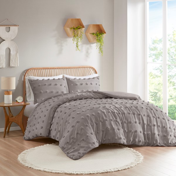 Intelligent Design Lucy Clip Jacquard Duvet Cover Set in Grey, Twin/Twin XL ID12-2285