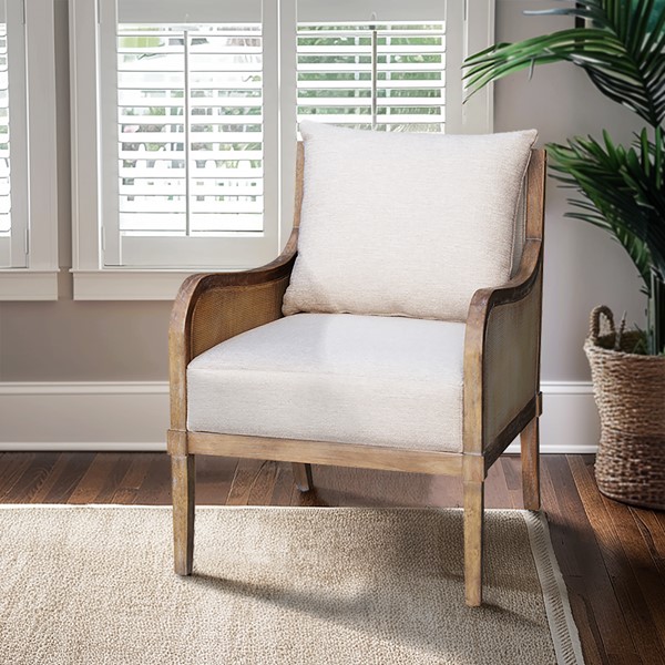 Martha Stewart Morgan Cane Accent Chair with Removable Back Cushion in Reclaimed Natural MT100-1203