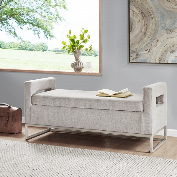 Madison Park Crawford Soft Close Storage Bench in Grey MP105-0614