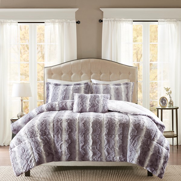 Madison Park Zuri Faux Fur Comforter Set in Grey, Full/Queen MP10-3076