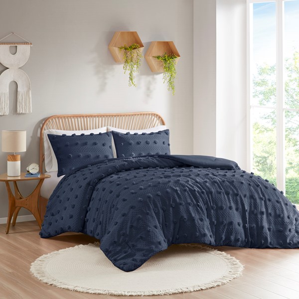 Intelligent Design Lucy Clip Jacquard Comforter Set in Navy, King/Cal King ID10-2279