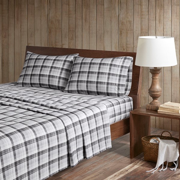 Woolrich Cotton Flannel Sheet Set in Grey Plaid, Queen WR20-2046