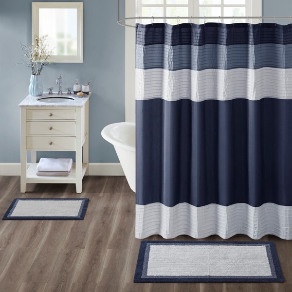 Madison Park Amherst Cotton Tufted Bath Rug in Navy, 24x60" MP72-6206