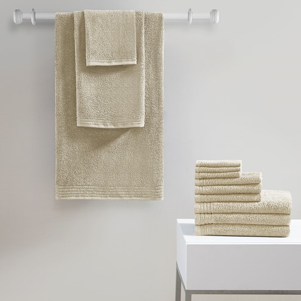 510 Design Big Bundle 100% Cotton Quick Dry 12 Piece Bath Towel Set in Beige, 12-Piece 5DS73-0217