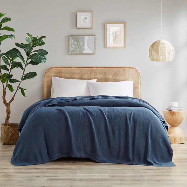 INK+IVY Bree Knit Blanket in Indigo, Full/Queen II51-1143