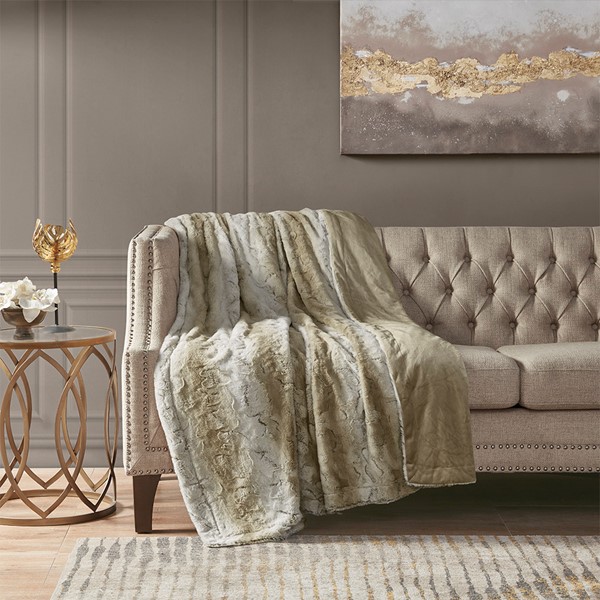 Madison Park Zuri Oversized Faux Fur Throw in Sand, 60x70" MP50-4813