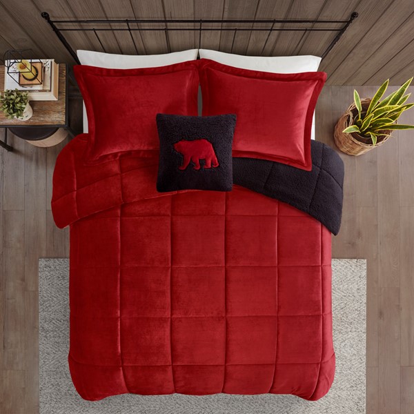 Woolrich Alton Plush to Sherpa Down Alternative Comforter Set in Red/Black, Full/Queen WR10-2065