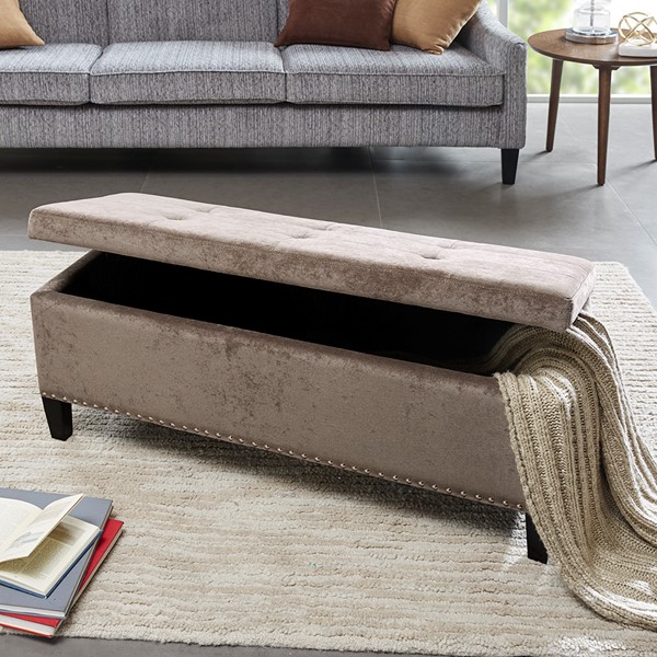 Madison Park Shandra II Tufted Top Soft Close Storage Bench in Taupe FPF18-0197