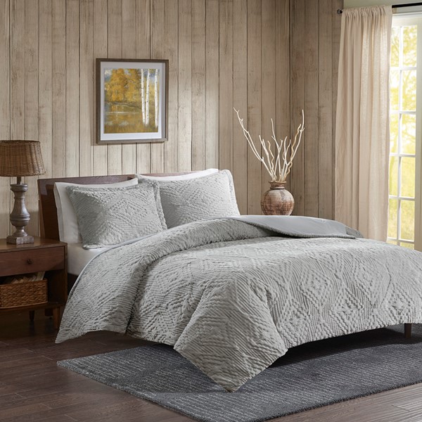 Woolrich Teton Embroidered Plush Quilt Set in Grey, Full/Queen WR13-2059