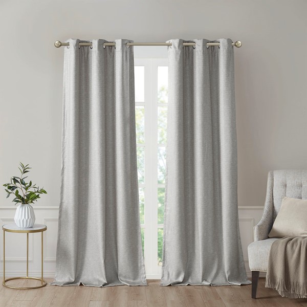 SunSmart Como Tonal Printed Faux Silk Room Darkening Curtain Panel Pair in Grey, 42x95" SS40-0143