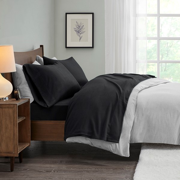 True North by Sleep Philosophy Micro Fleece Sheet Set in Black, Cal King TN20-0465