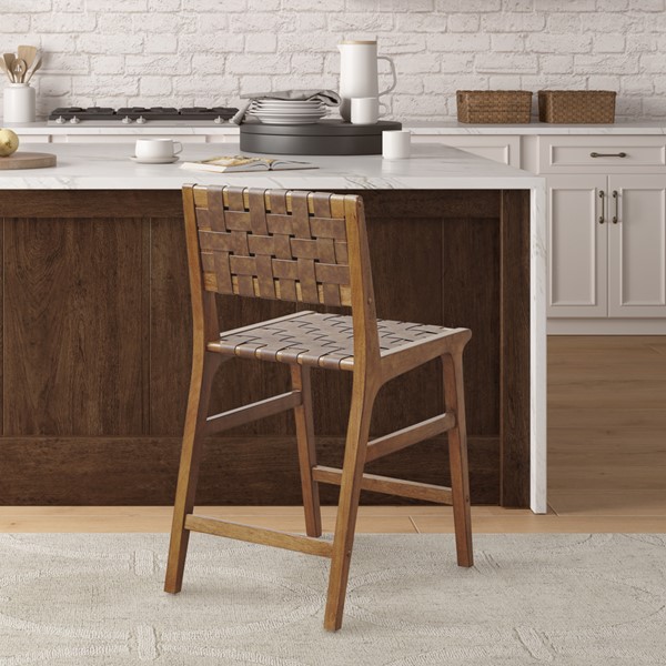 INK+IVY Oslo Faux Leather Woven Counter Stool 24"H in Brown II104-0511