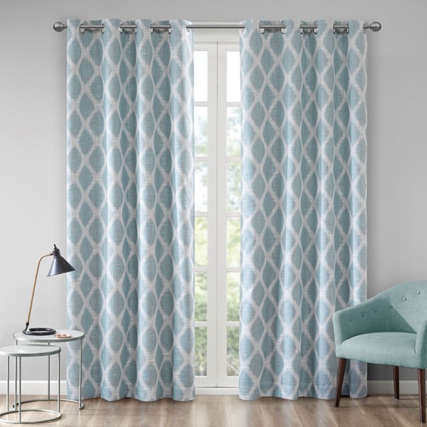 SunSmart Blakesly Printed Ikat Blackout Curtain Panel in Aqua, 50x84" SS40-0069