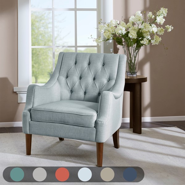 Madison Park Qwen Button Tufted Accent Chair in Dusty Blue MP100-0891