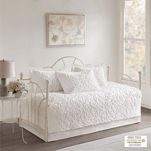 Madison Park Sabrina 5 Piece Tufted Cotton Chenille Daybed Set in Off-White, Daybed MP13-5322