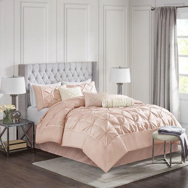 Madison Park Laurel 7 Piece Tufted Comforter Set in Blush, King MP10-5115