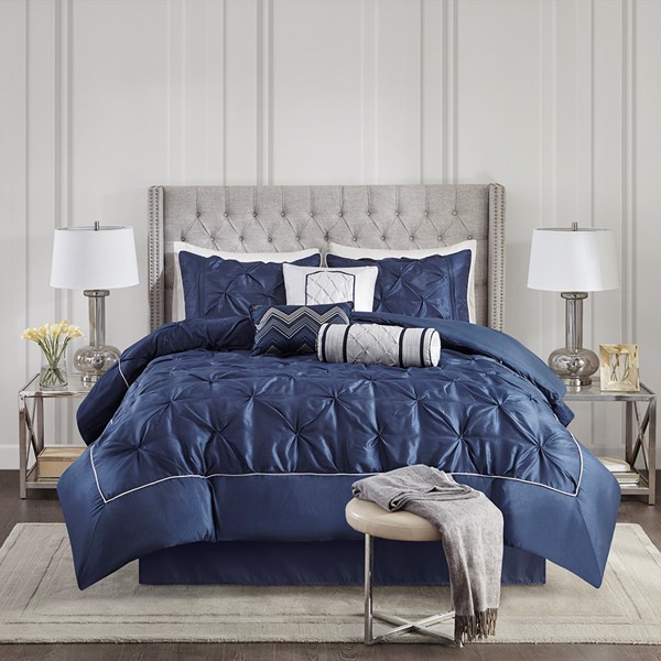 Madison Park Laurel 7 Piece Tufted Comforter Set in Navy, Queen MP10-2240