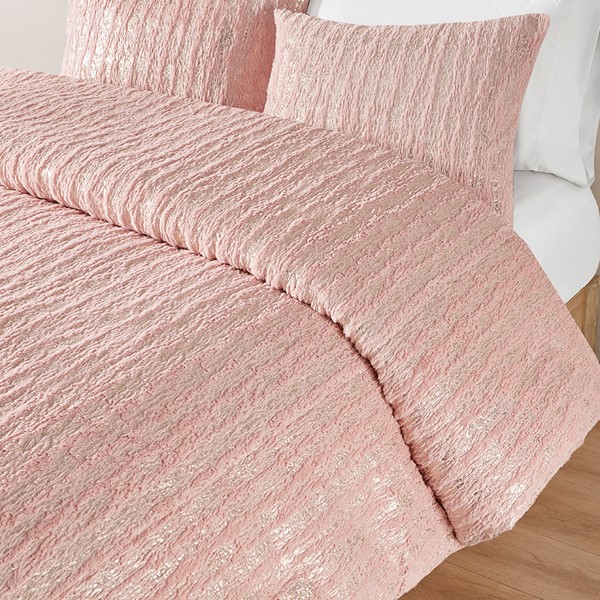 Intelligent Design Naomi Metallic Print Faux Fur Duvet Cover Set in Blush/Gold, Twin/Twin XL ID12-2247