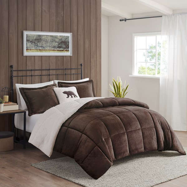 Woolrich Alton Plush to Sherpa Down Alternative Comforter Set in Brown/Ivory, Full/Queen WR10-2884