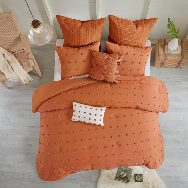 Urban Habitat Brooklyn Cotton Jacquard Comforter Set with Euro Shams and Throw Pillows in Rust, King/Cal King UH10-2496