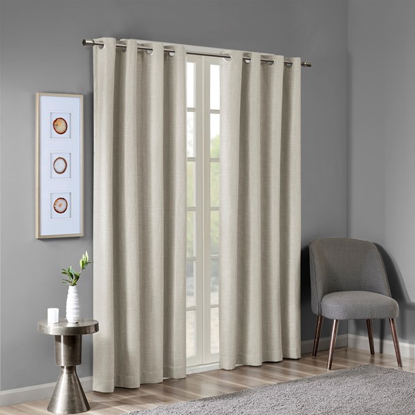 SunSmart Maya Printed Heathered Blackout Grommet Top Curtain Panel in Taupe, 50x54" SS40-0030