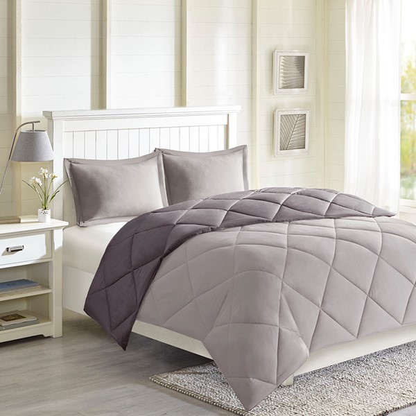 Madison Park Essentials Larkspur 3M Scotchgard Reversible Down Alt Comforter Set in Charcoal/Grey, Twin/Twin XL MPE10-614