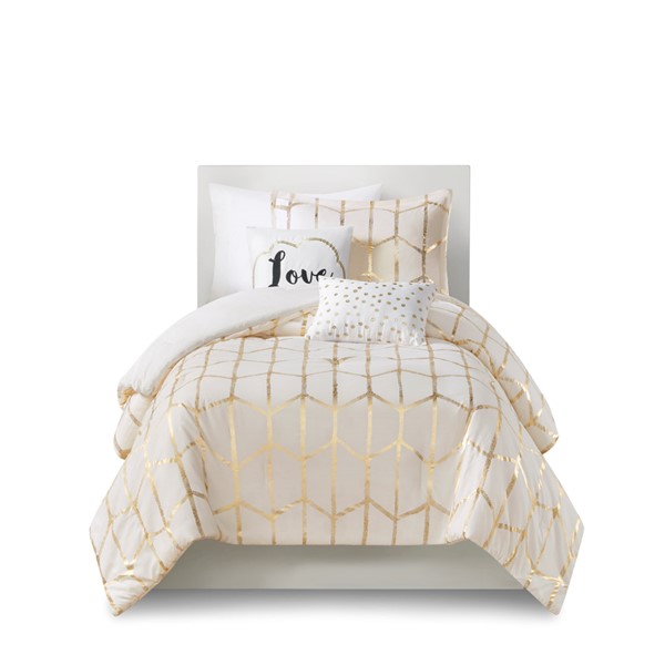 Intelligent Design Raina Metallic Printed Comforter Set in Ivory/Gold, Twin/Twin XL ID10-1507