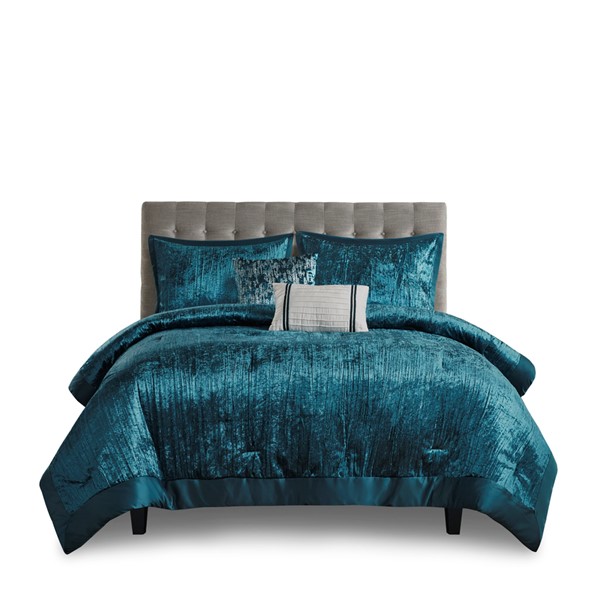 Madison Park Lee 5 Piece Crinkle Velvet Comforter Set in Teal, King/Cal King MP10-8350