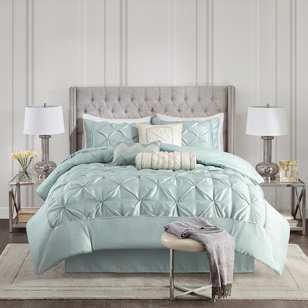 Madison Park Laurel 7 Piece Tufted Comforter Set in Seafoam, Queen MP10-639