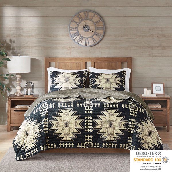 Woolrich Sierra Oversized Print Plush Quilt Set in Tan/Black, Full/Queen WR13-3324