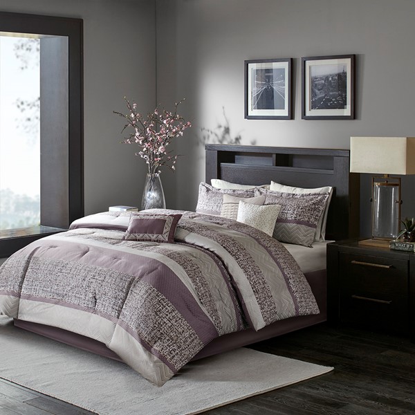 Madison Park Rhapsody 7 Piece Jacquard Comforter Set in Purple, Queen MP10-7327