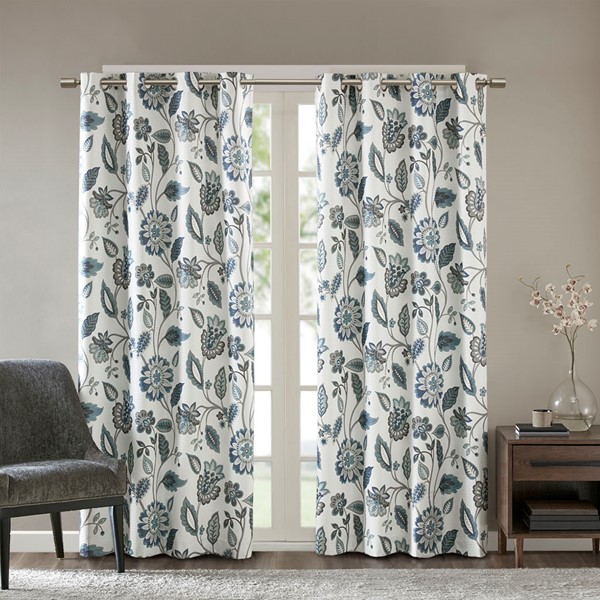 SunSmart Camille Jacquard Printed Room Darkening Curtain Panel in Aqua, 50x84" SS40-0009