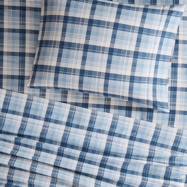 Woolrich Cotton Flannel Sheet Set in Blue Plaid, Queen WR20-2043