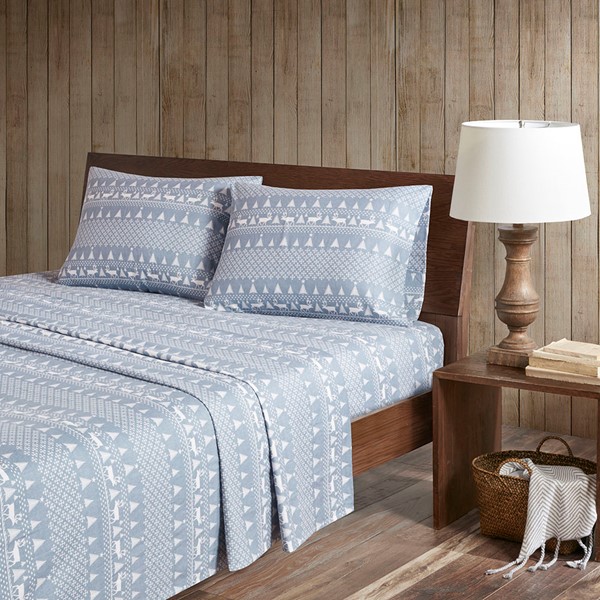 Woolrich Cotton Flannel Sheet Set in Blue Winter Frost, Cal King WR20-2033