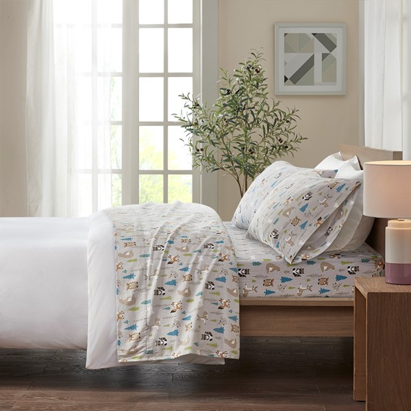 True North by Sleep Philosophy Cozy Cotton Flannel Printed Sheet Set in Multi Forest Animals, Twin XL TN20-0270