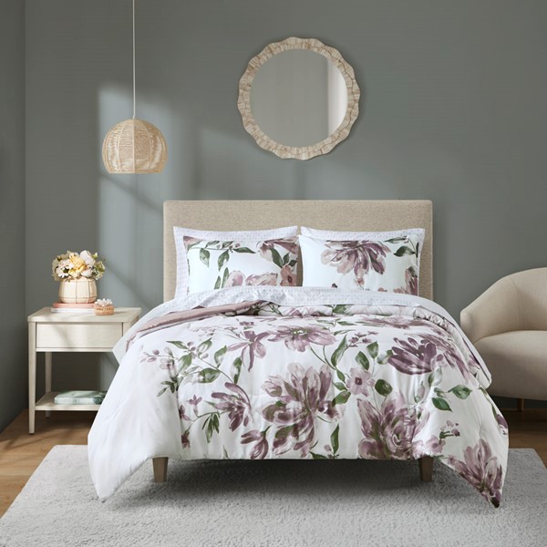 Madison Park Essentials Alice Floral Comforter Set with Bed Sheets in Mauve, Cal King MPE10-1022