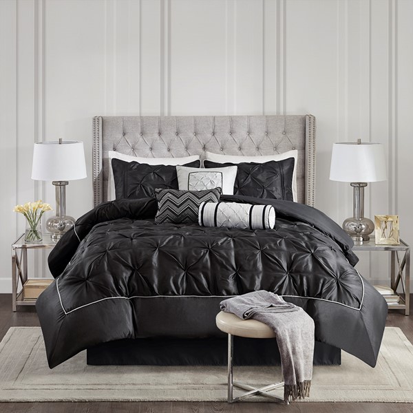 Madison Park Laurel 7 Piece Tufted Comforter Set in Black, Queen MP10-3279