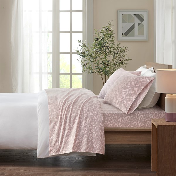 True North by Sleep Philosophy Cozy Cotton Flannel Printed Sheet Set in Blush Dots, Full TN20-0417