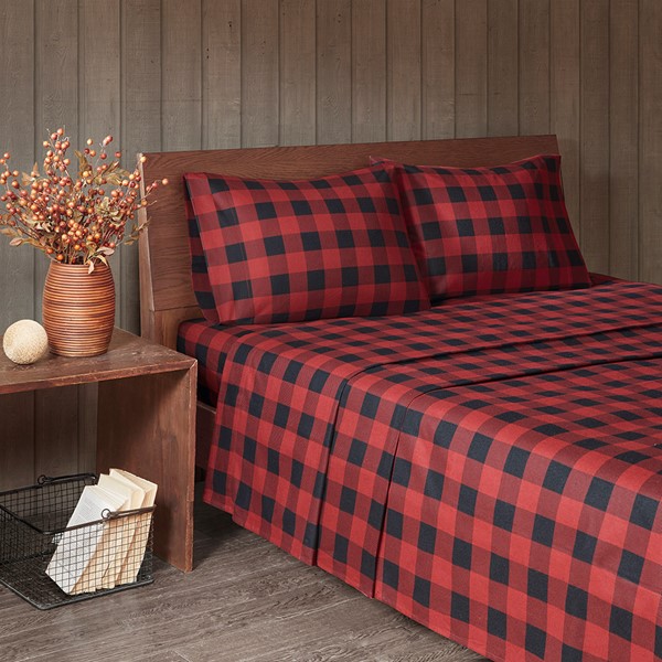 Woolrich Cotton Flannel Sheet Set in Red/Black Buffalo Check, Queen WR20-2285