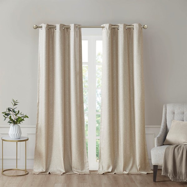 SunSmart Como Tonal Printed Faux Silk Room Darkening Curtain Panel Pair in Taupe, 42x95" SS40-0140