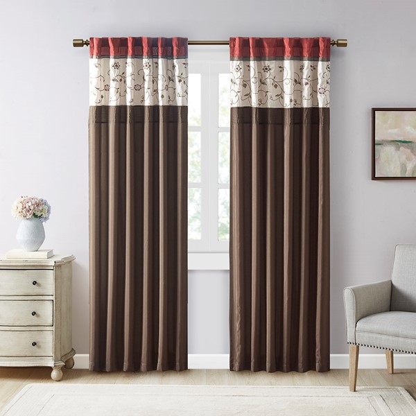 Madison Park Serene Embroidered Curtain Panel in Red, 50x84" MP40-1531