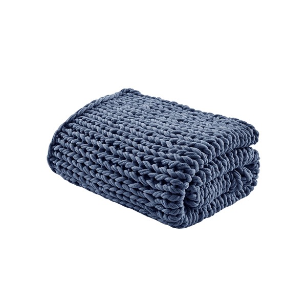 Madison Park Chunky Double Knit Handmade Throw Blanket in Indigo, 50x60" MP50-7316