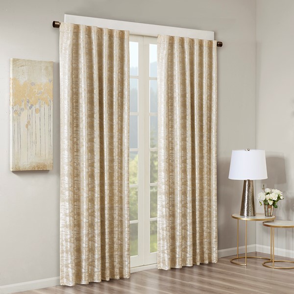 SunSmart Cassius Jacquard Lined Total Blackout Rod Pocket/Back Tab Curtain Panel in Gold, 50x95" SS40-0005