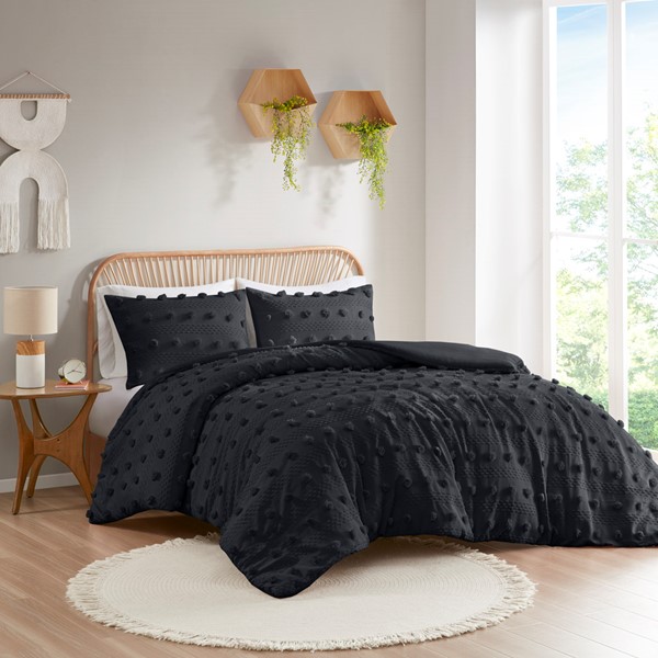 Intelligent Design Lucy Clip Jacquard Duvet Cover Set in Black, Twin/Twin XL ID12-2372