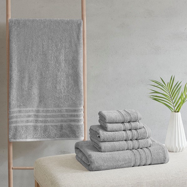 Clean Spaces Nurture Sustainable Antimicrobial Bath Towel 6 Piece Set in Grey, 6-Piece LCN73-0130