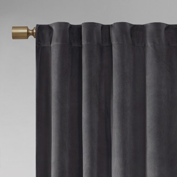 510 Design Colt Room Darkening Poly Velvet Rod Pocket/Back Tab Curtain Panel Pair in Charcoal, 37x63" 5DS40-0227