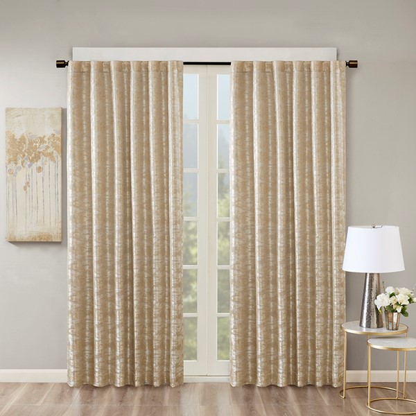 SunSmart Cassius Jacquard Lined Total Blackout Rod Pocket/Back Tab Curtain Panel in Gold, 50x95" SS40-0005